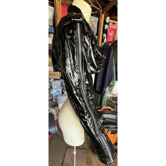 Hot & Delicious Zip Large Black Polyurethane Crop Biker Moto Jacket Wet Look - Picture 2 of 12